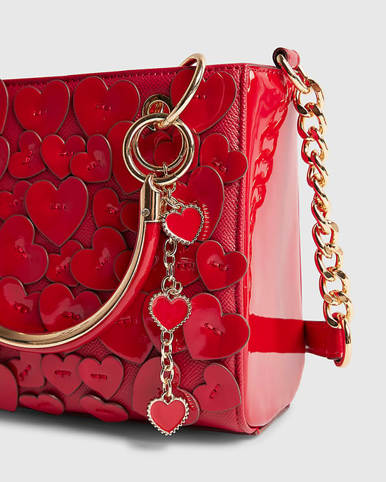 River Island Womens Tote Bag Red 3D Heart Detail Zip - Image 2
