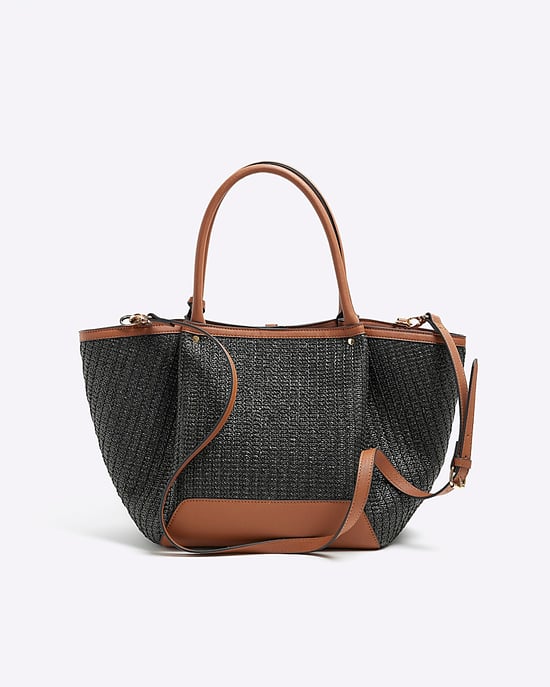 River Island Womens Tote Bag Black Raffia Large Popper - Image 2