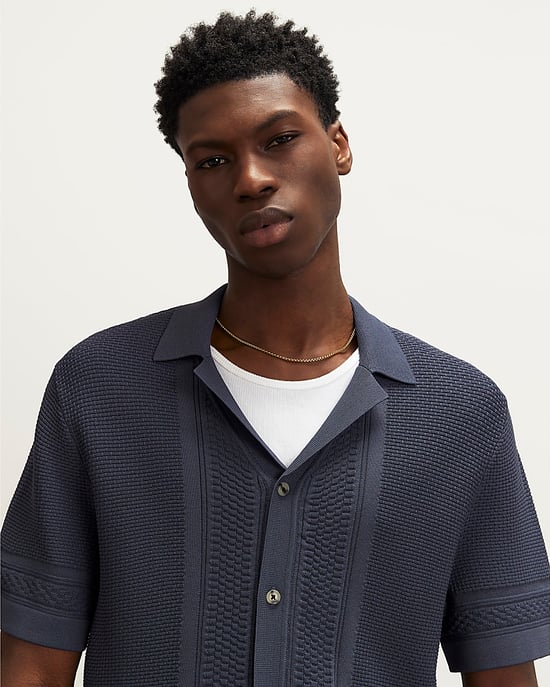 River Island Mens Shirt Blue Slim Fit Textured Knitted Collared - Image 2