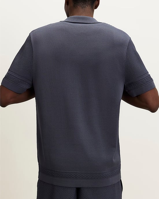 River Island Mens Shirt Blue Slim Fit Textured Knitted Collared - Image 3