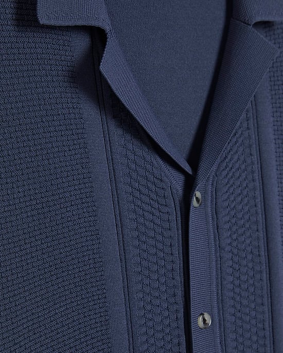 River Island Mens Shirt Blue Slim Fit Textured Knitted Collared - Image 5