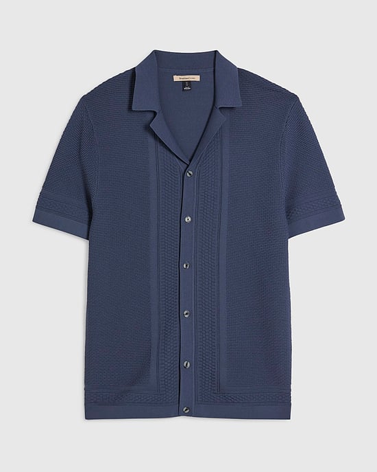 River Island Mens Shirt Blue Slim Fit Textured Knitted Collared - Image 6