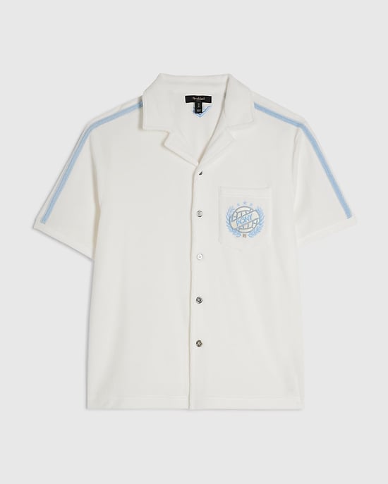 River Island Mens Shirt White Regular Fit Towelling Revere Button - Image 4