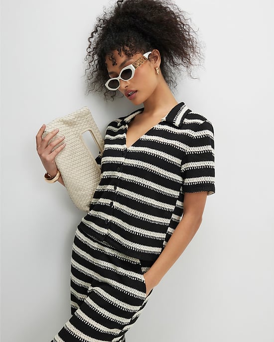 River Island Womens Shirt Black Short Sleeve Striped Crochet - Image 2
