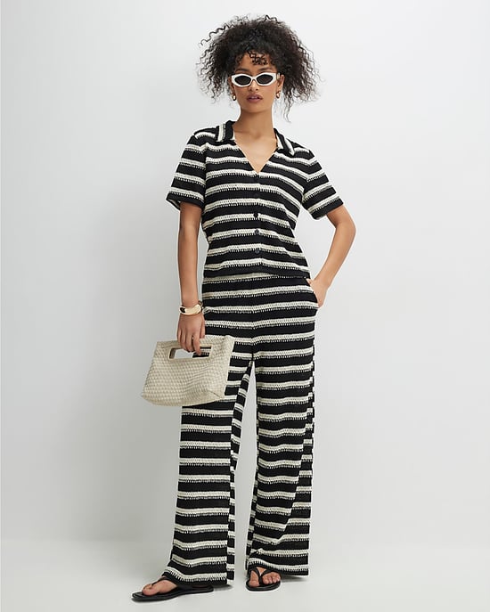 River Island Womens Shirt Black Short Sleeve Striped Crochet - Image 4