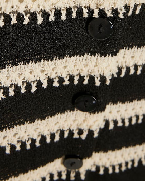 River Island Womens Shirt Black Short Sleeve Striped Crochet - Image 5