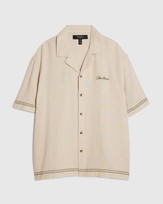 River Island Mens Shirt Beige Regular Fit Linen Blend Floral - Image 6