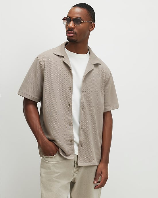 River Island Mens Shirt Beige Regular Fit Revere Short Sleeve - Image 1