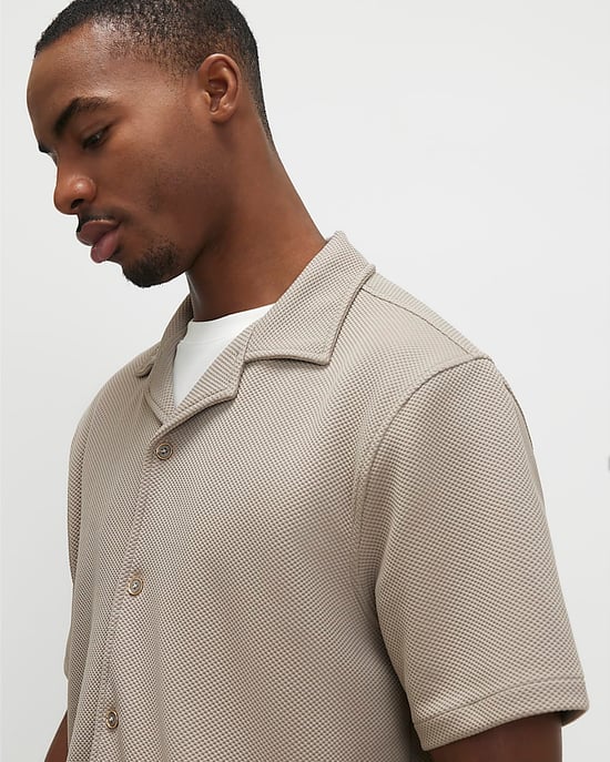 River Island Mens Shirt Beige Regular Fit Revere Short Sleeve - Image 4