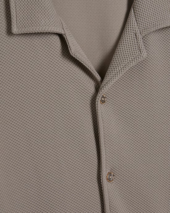 River Island Mens Shirt Beige Regular Fit Revere Short Sleeve - Image 5
