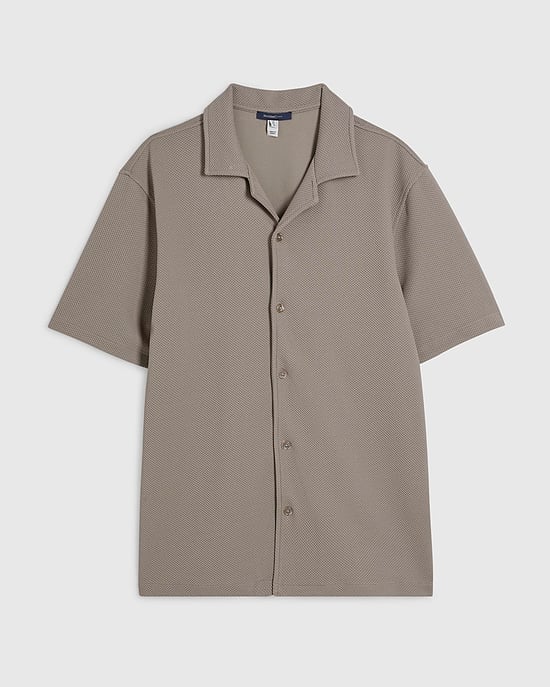 River Island Mens Shirt Beige Regular Fit Revere Short Sleeve - Image 6