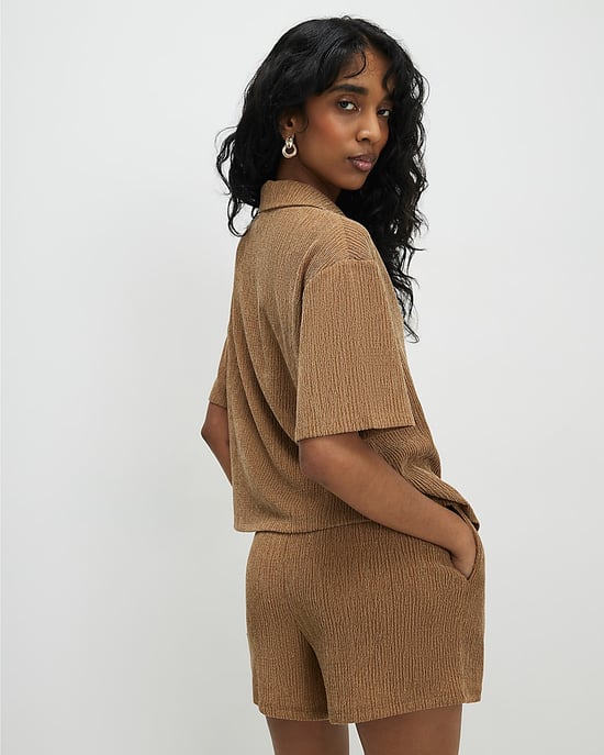 River Island Womens Shirt Beige Short Sleeve Textured Button - Image 3
