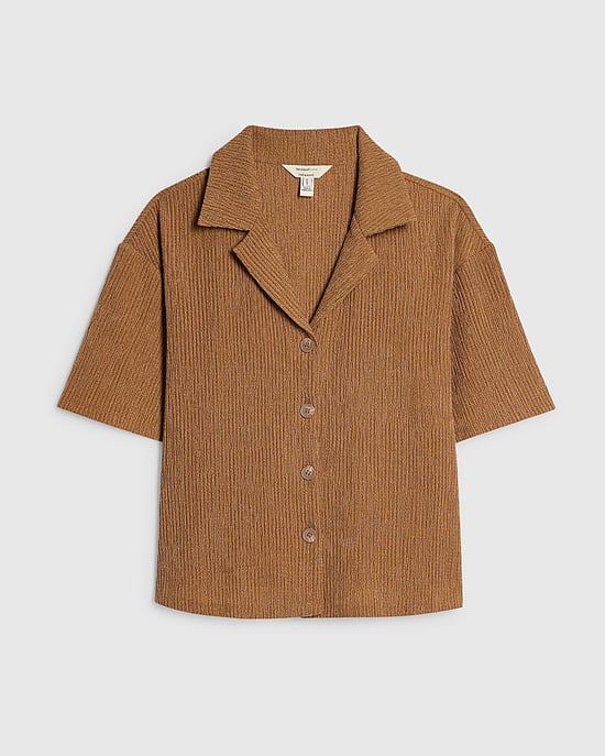 River Island Womens Shirt Beige Short Sleeve Textured Button - Image 6
