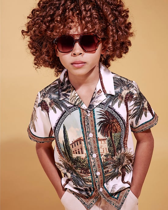 River Island Boys Shirt White Palm Print Short Sleeve Collared Top - Image 4
