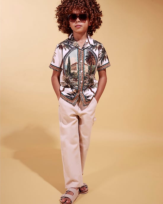 River Island Boys Shirt White Palm Print Short Sleeve Collared Top - Image 5