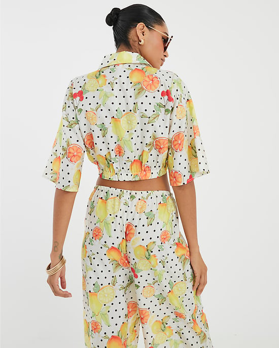 River Island Womens Shirt White Fruit Polka Dot Print Beach Button - Image 3