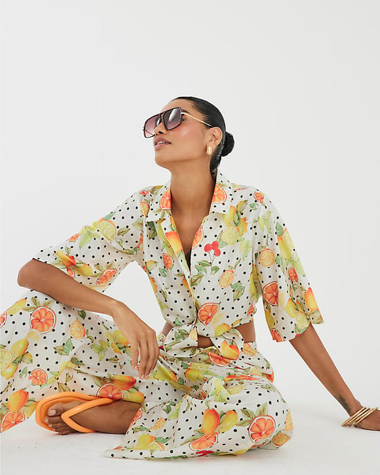 River Island Womens Shirt White Fruit Polka Dot Print Beach Button - Image 4