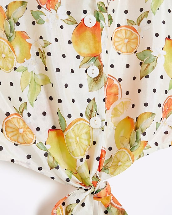 River Island Womens Shirt White Fruit Polka Dot Print Beach Button - Image 5