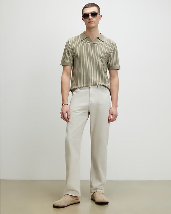 River Island Mens Shirt Green Pinstripe Open Collar Knit - Image 3