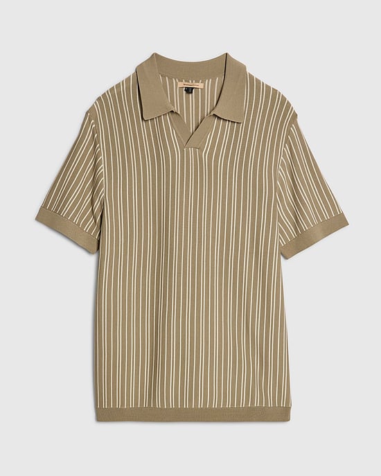 River Island Mens Shirt Green Pinstripe Open Collar Knit - Image 6