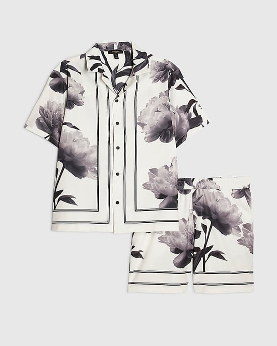 River Island Mens Shirt White Short Sleeve Monochrome Floral - Image 6