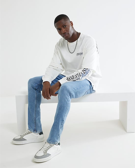 River Island Mens Skinny Jeans Blue Fit Button Denim - Image 1