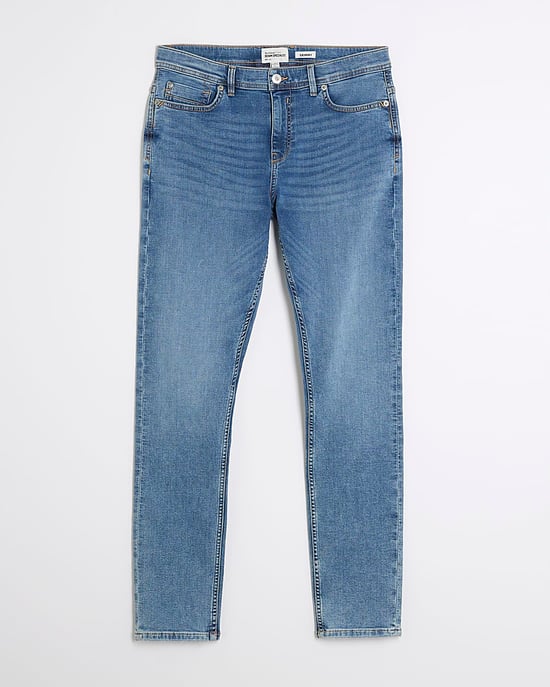 River Island Mens Skinny Jeans Blue Fit Button Denim - Image 6