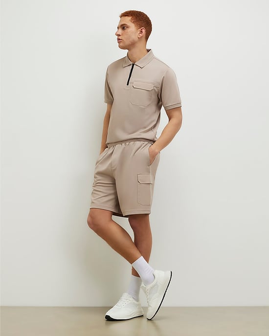 River Island Mens Polo Shirt Cream Slim Fit Nylon Pocket Collared - Image 2