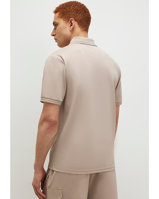 River Island Mens Polo Shirt Cream Slim Fit Nylon Pocket Collared - Image 3