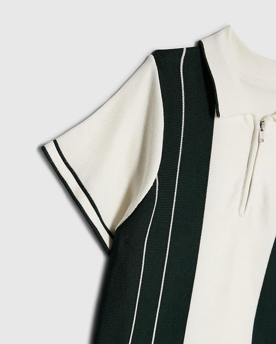 River Island Boys Polo Shirt Green Stripe Striped Short Sleeve - Image 2