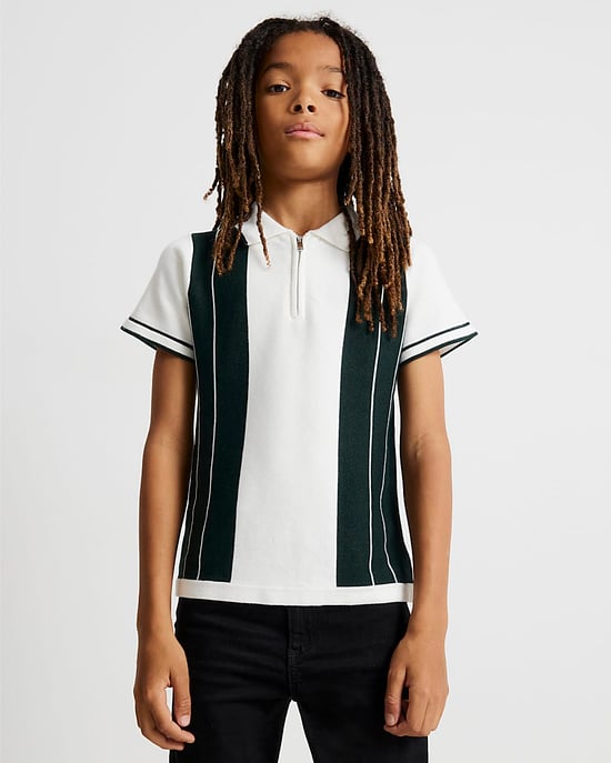 River Island Boys Polo Shirt Green Stripe Striped Short Sleeve - Image 4