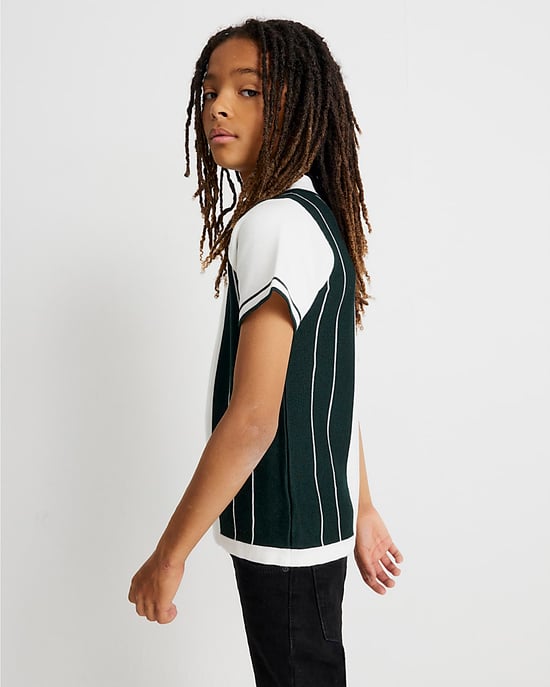 River Island Boys Polo Shirt Green Stripe Striped Short Sleeve - Image 5