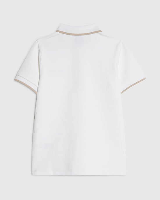 River Island Boys Polo Shirt White Textured Embroidered Graphic - Image 2