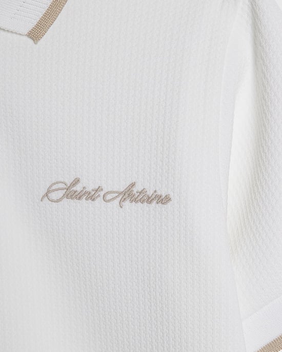 River Island Boys Polo Shirt White Textured Embroidered Graphic - Image 4
