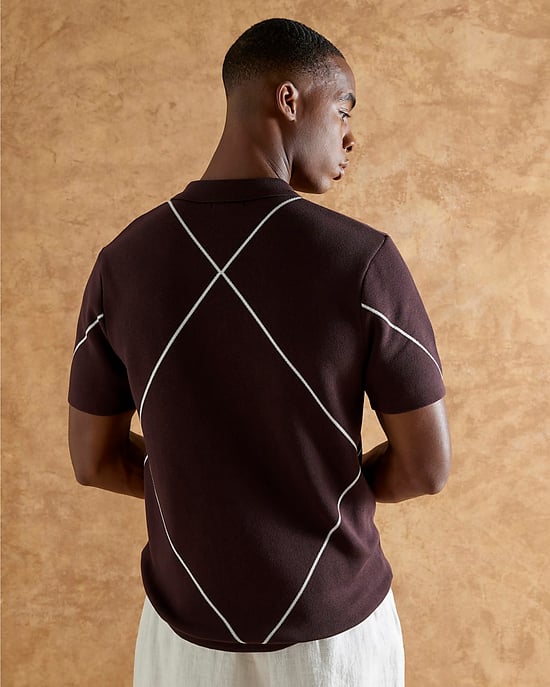 River Island Mens Polo Shirt Purple Slim Fit Argyle Short Sleeve - Image 4