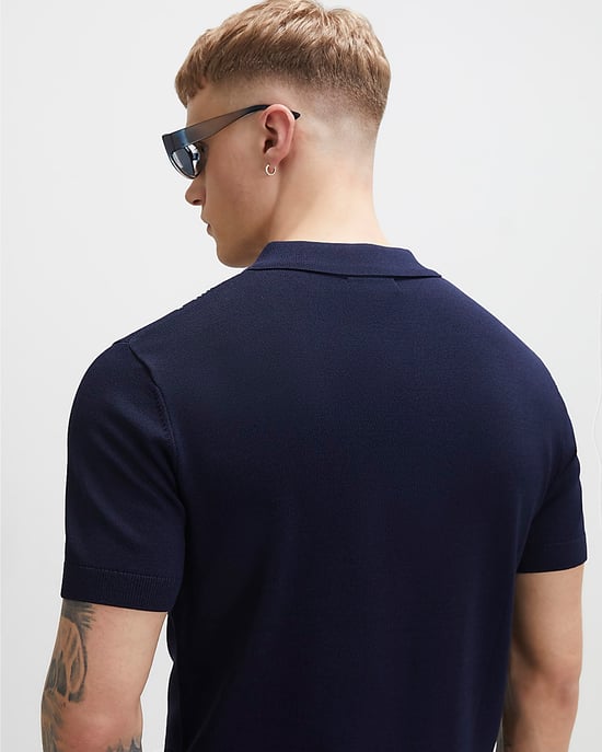 River Island Mens Polo Shirt Navy Slim Fit Stripe Colour Block - Image 3
