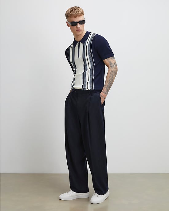 River Island Mens Polo Shirt Navy Slim Fit Stripe Colour Block - Image 4