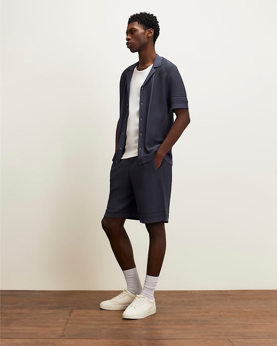 River Island Mens Shorts Blue Slim Fit Textured Knitted - Image 2
