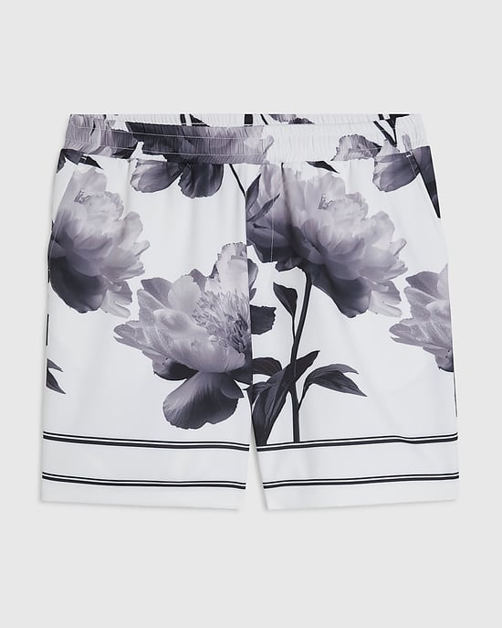 River Island Mens Shorts White Floral Pull On Elasticated - Image 6