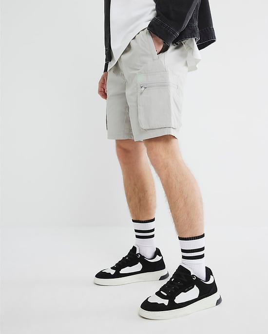 River Island Mens Shorts Grey Nylon Cargo Elasticated - Image 5