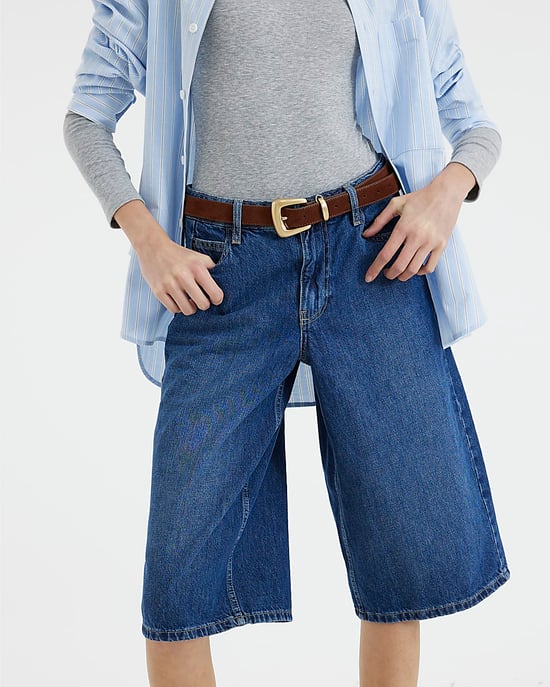 River Island Womens Longline Jorts Blue Denim Button Zip - Image 1