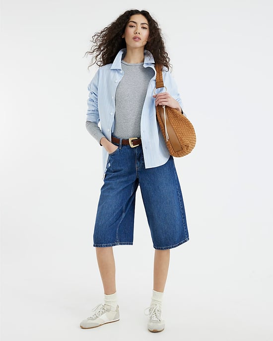 River Island Womens Longline Jorts Blue Denim Button Zip - Image 2
