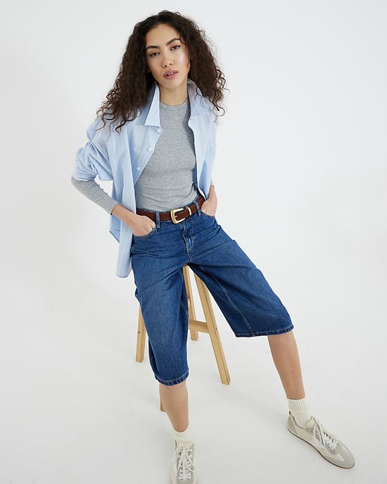 River Island Womens Longline Jorts Blue Denim Button Zip - Image 4