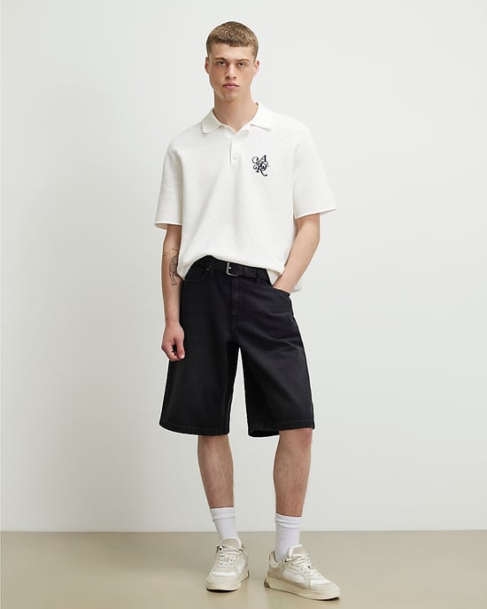 River Island Mens Denim Jorts Black Washed Button Zip - Image 2