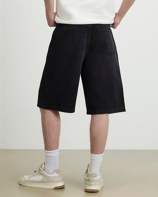 River Island Mens Denim Jorts Black Washed Button Zip - Image 4