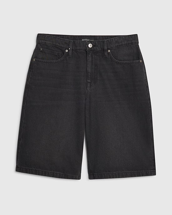 River Island Mens Denim Jorts Black Washed Button Zip - Image 6