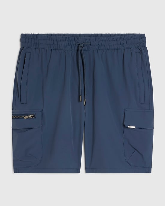 River Island Mens Cargo Shorts Blue Skinny Fit Stretch Zipped - Image 6