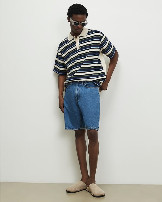 River Island Mens Shorts Blue Regular Fit Denim Button Zip - Image 2
