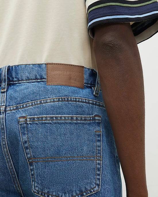 River Island Mens Shorts Blue Regular Fit Denim Button Zip - Image 3