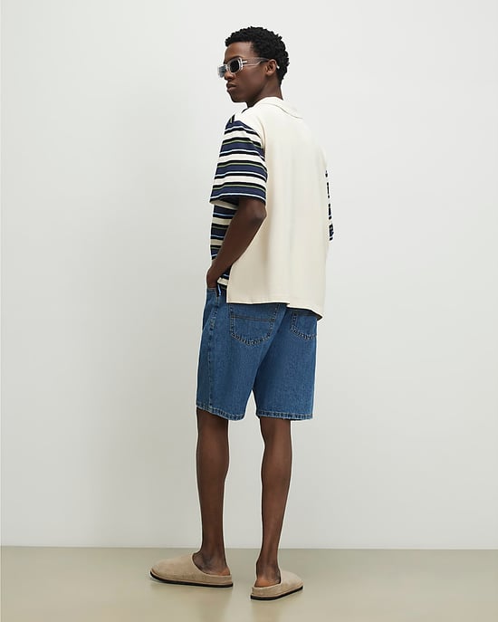 River Island Mens Shorts Blue Regular Fit Denim Button Zip - Image 4